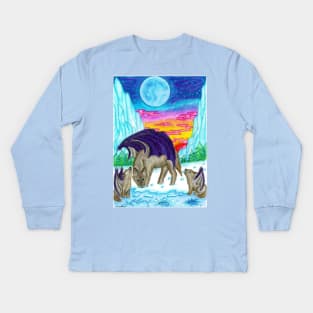 Wolf and cubs with wings Kids Long Sleeve T-Shirt